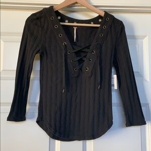 NEW FREE PEOPLE 3/4 Sleeve Dark Gray Top sz XS
